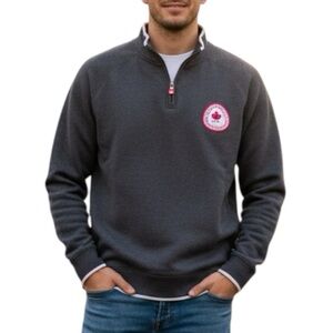 Vintage HBC Canada Olympic Grey Quarter-Zip Pullover Flag Patch Sweatshirt Large